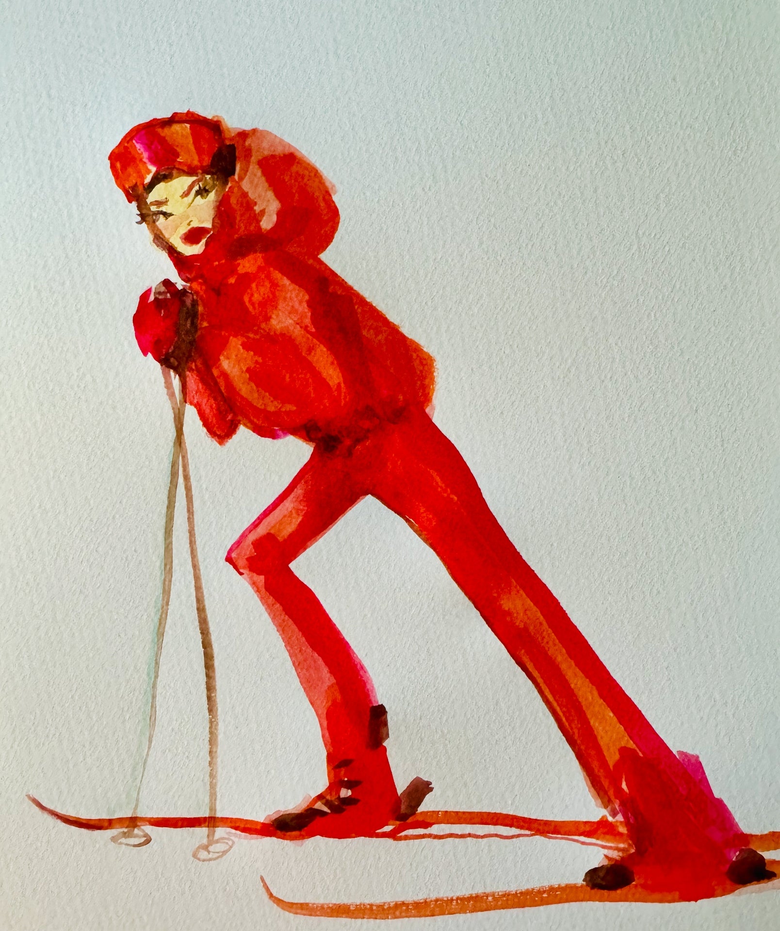 Red Skier Print