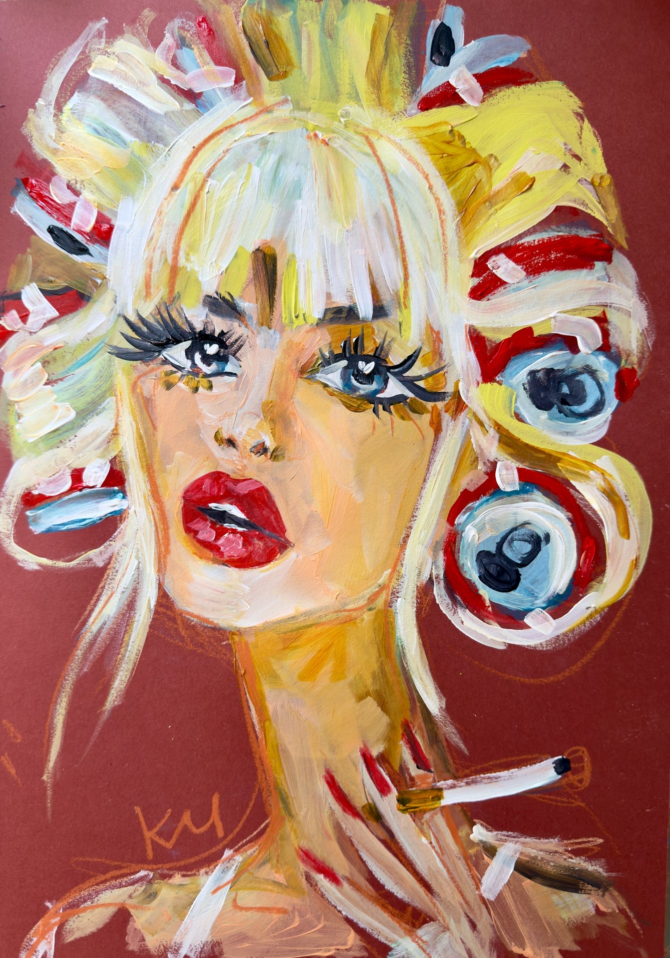 Red Blonde Curlers Print