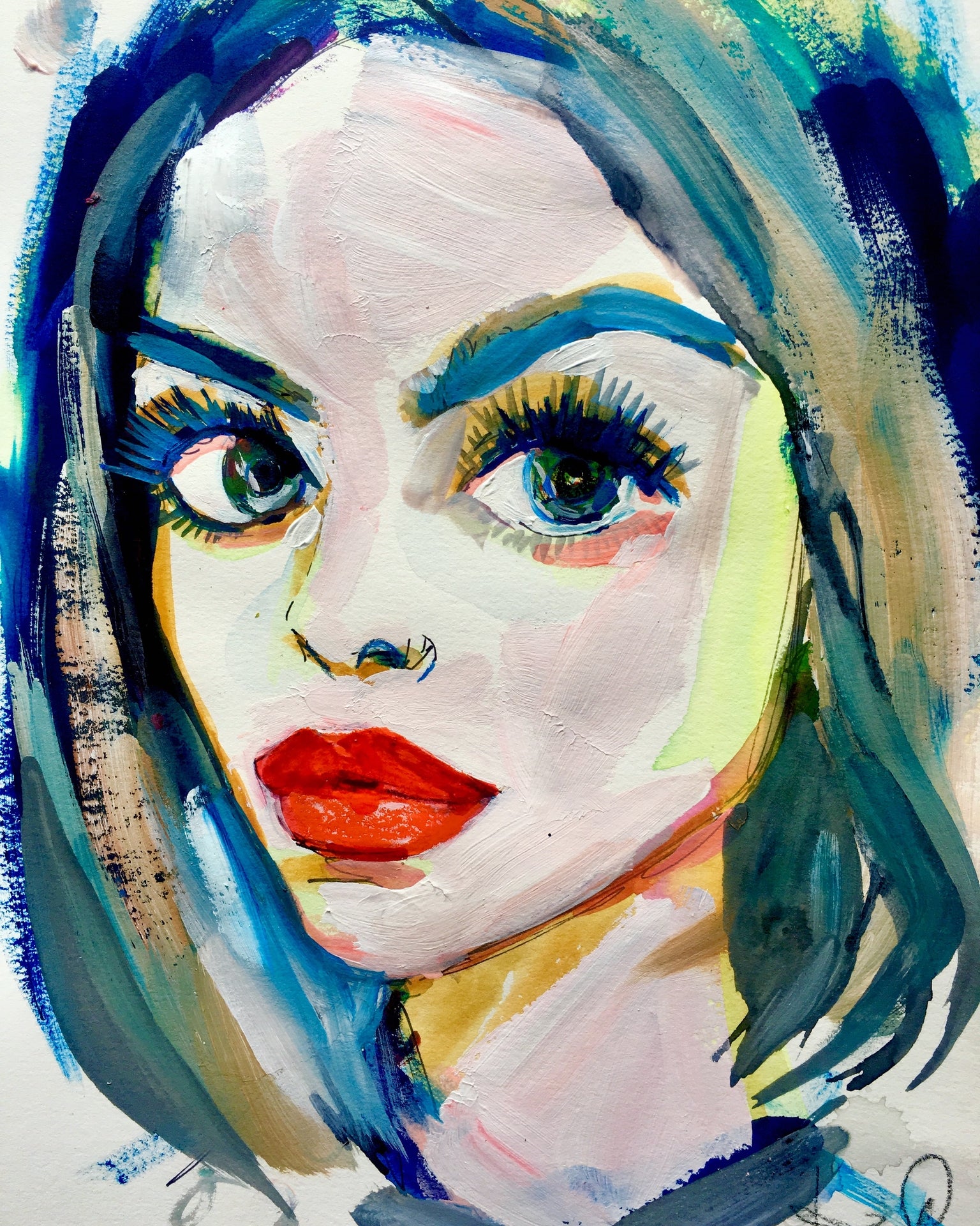 Blue Hair Red Lip Print