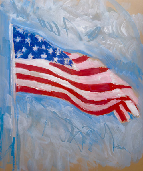 Painting of an American flag with a textured background